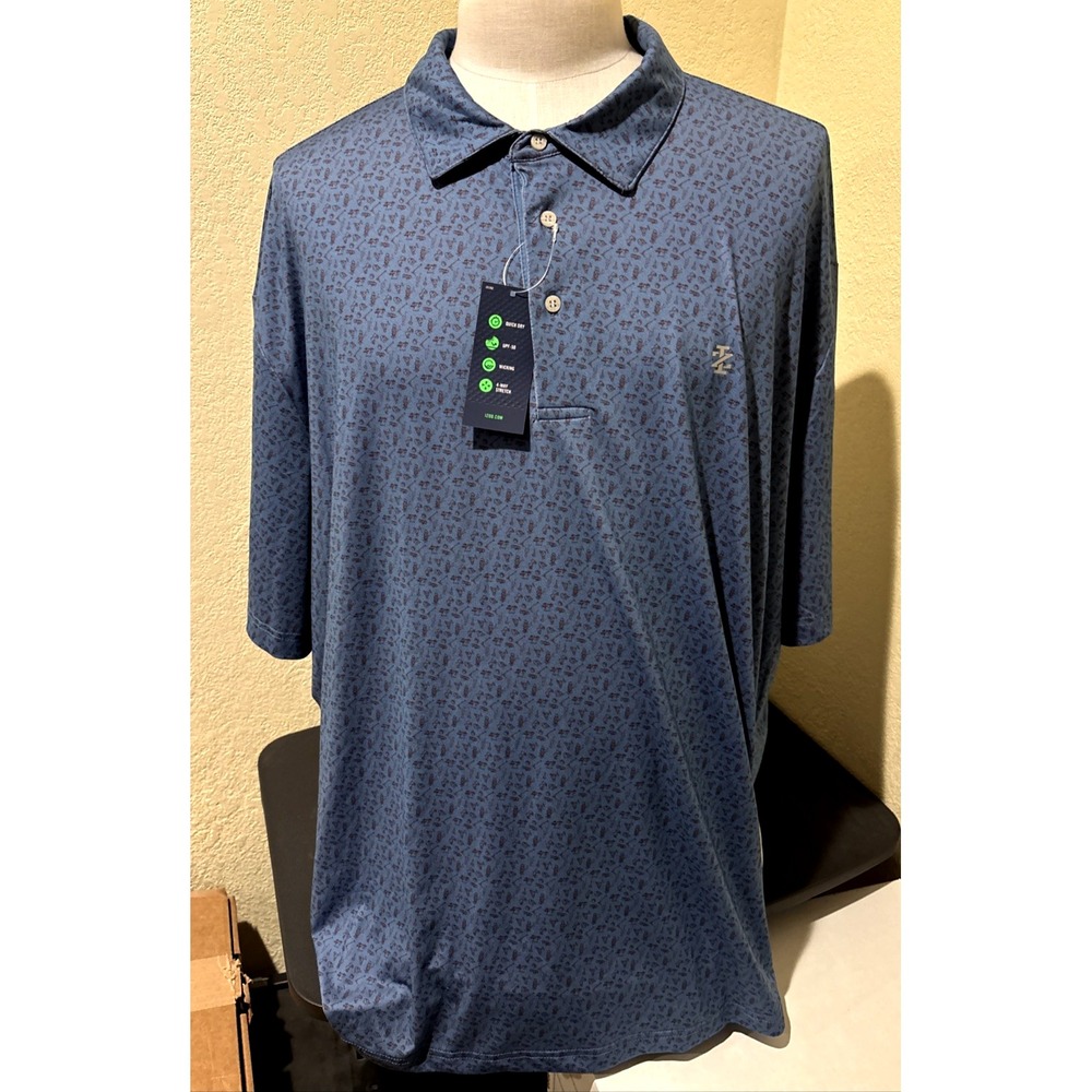 Izod Men Big & Tall Golf SwingFlex Elite Polo Shirt 4XB Blue All Over Golf Print